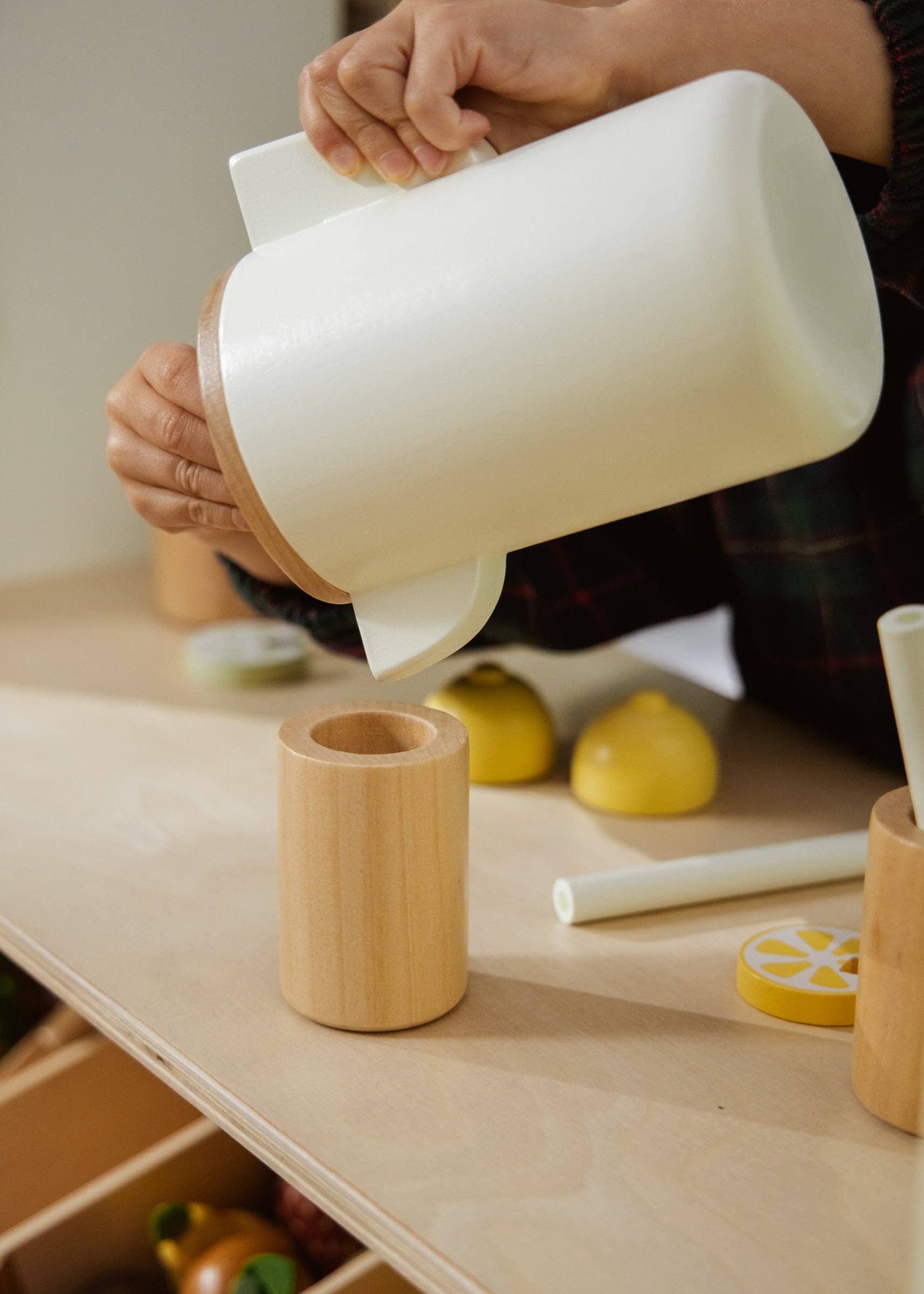 Houten Limonadeset | Creatieve speelset met 3 glazen, kan en fruitaccessoires