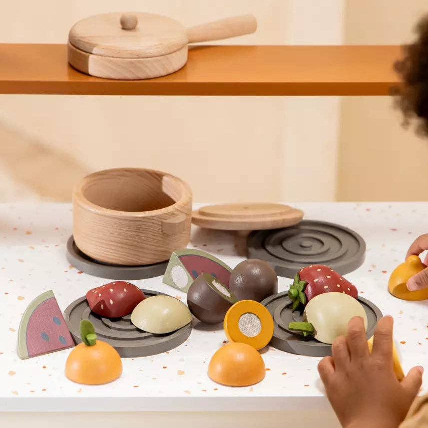 Houten Fruitenspeelset | Marktset met 7 houten vruchten