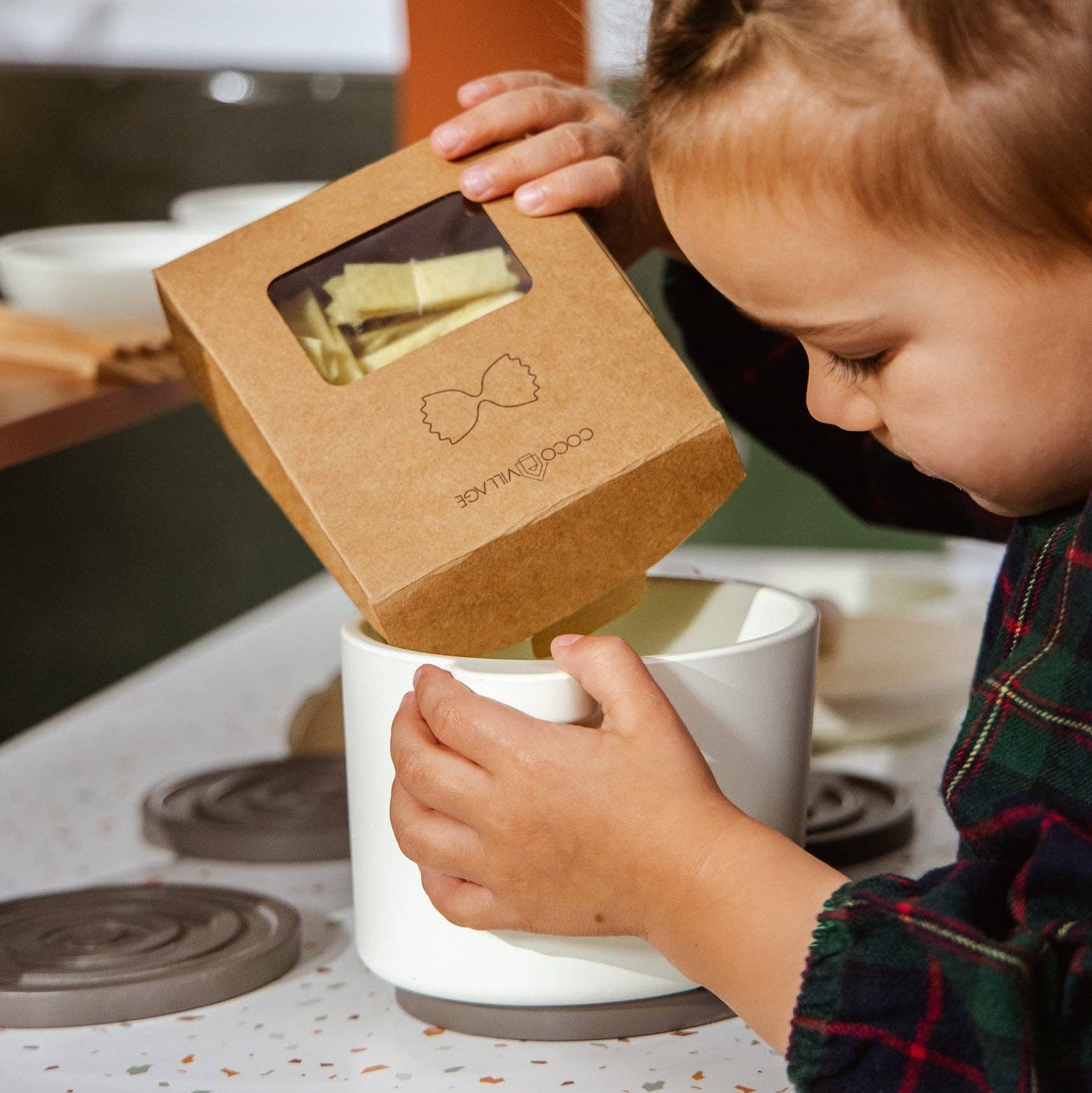 Wooden Pasta Playset | Complete kitchen roll set with pan, colander, and felt pasta