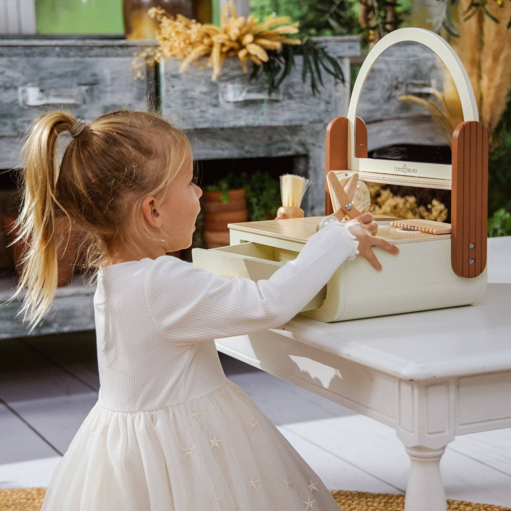 Houten Beauty Salon | Stylistenset met föhn, schaar en kappersaccessoires