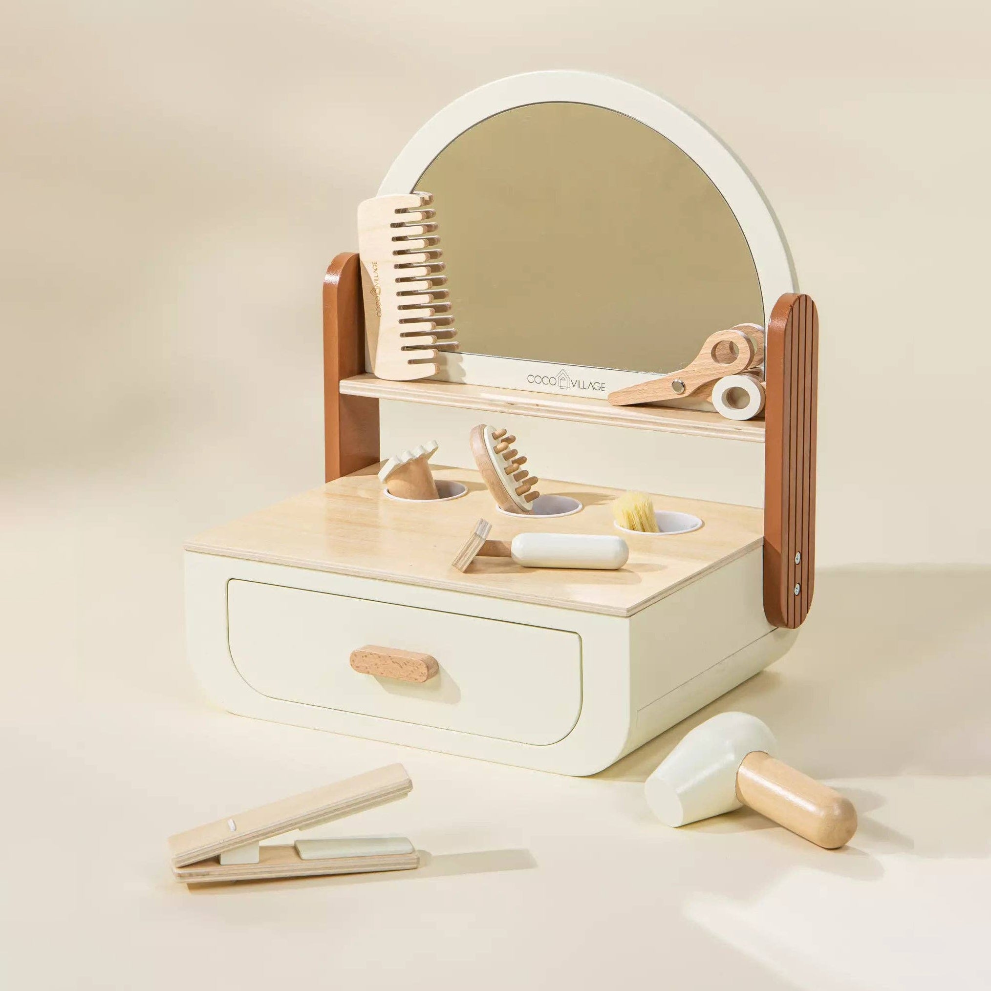 Houten Beauty Salon | Stylistenset met föhn, schaar en kappersaccessoires