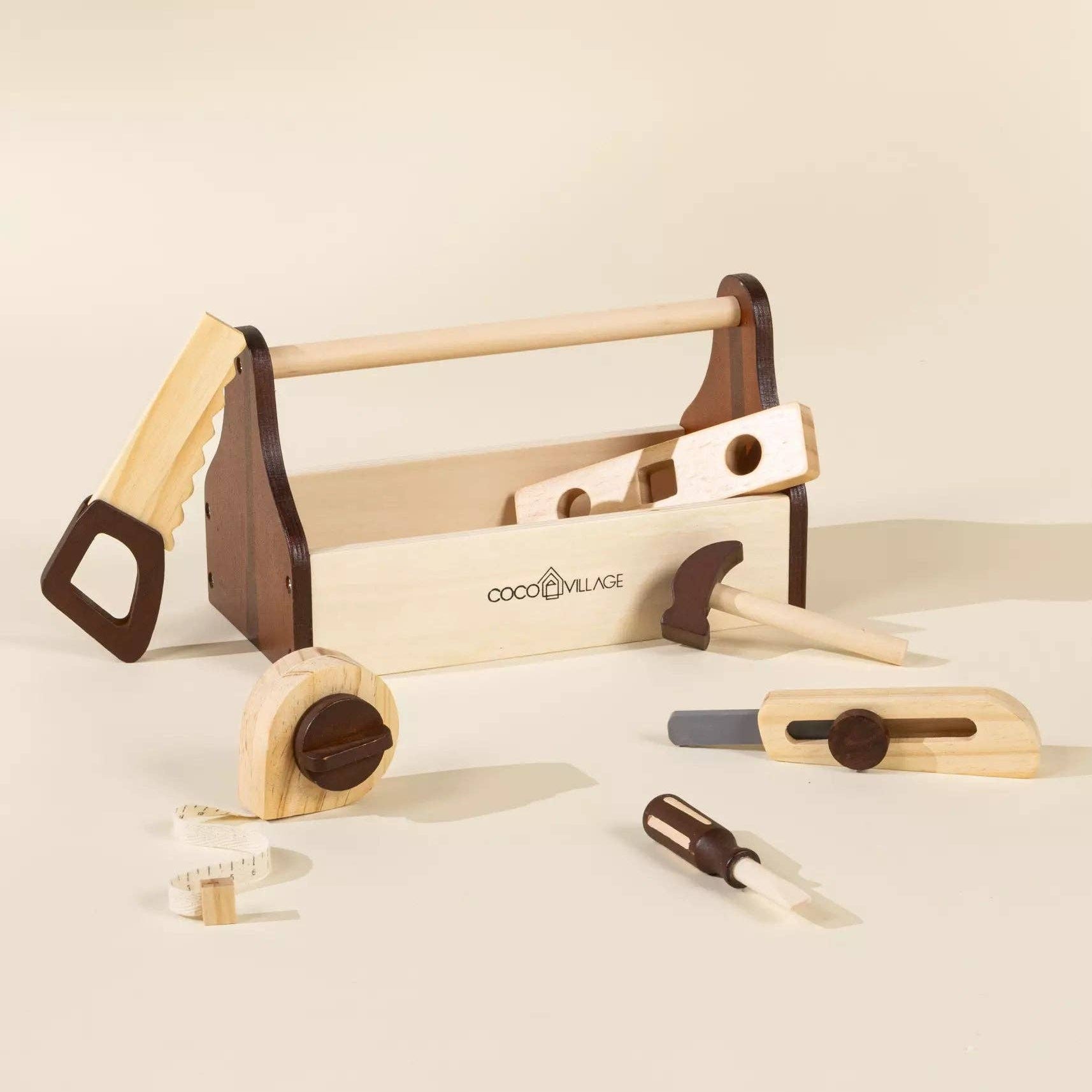 Houten Gereedschapsspeelset | Starterset met kist, zaag, hamer en meetgereedschap