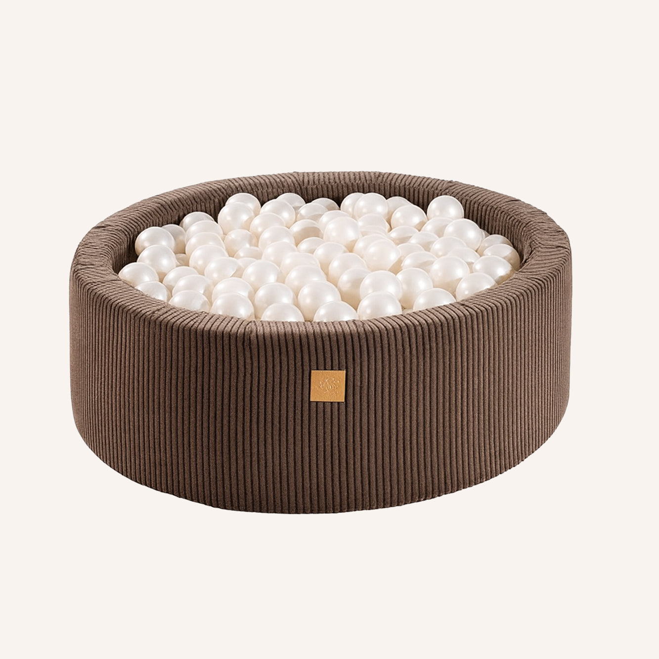 Bruine Ronde 90x30cm met 200 Witte Ballen - Ballenbak